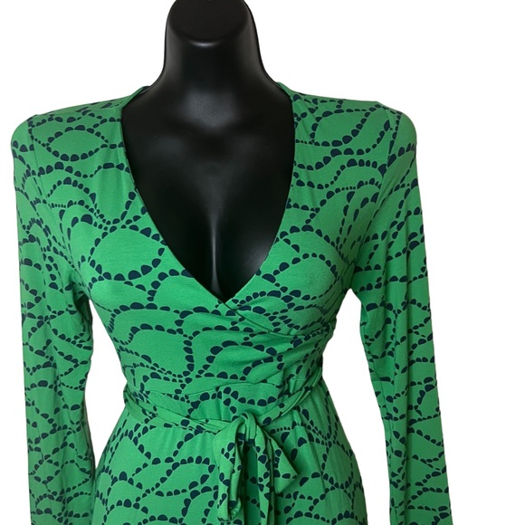 BODEN GREEN PARIS JERSEY BOHO FAUX WRAP DRESS STRETCHY SIZE: 4L - Picture 3 of 8